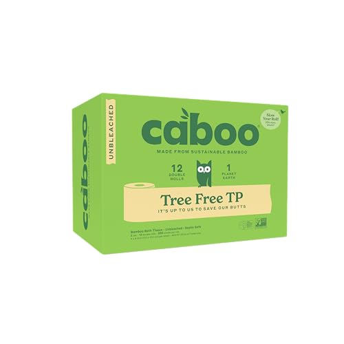 Caboo Tree Free Unbleached Toilet Paper | Plastic Free Packaging, Septic Safe, Eco Friendly, Chemical Free, Non Toxic | 2 Ply Toilet Tissue, Pack of 12 Double Rolls, 300 Sheets Per Roll - Image 1