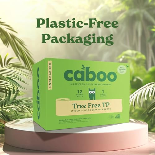 Caboo Tree Free Unbleached Toilet Paper | Plastic Free Packaging, Septic Safe, Eco Friendly, Chemical Free, Non Toxic | 2 Ply Toilet Tissue, Pack of 12 Double Rolls, 300 Sheets Per Roll - Image 3