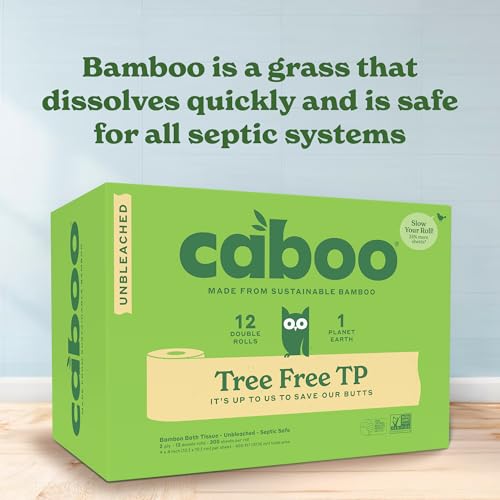 Caboo Tree Free Unbleached Toilet Paper | Plastic Free Packaging, Septic Safe, Eco Friendly, Chemical Free, Non Toxic | 2 Ply Toilet Tissue, Pack of 12 Double Rolls, 300 Sheets Per Roll - Image 5