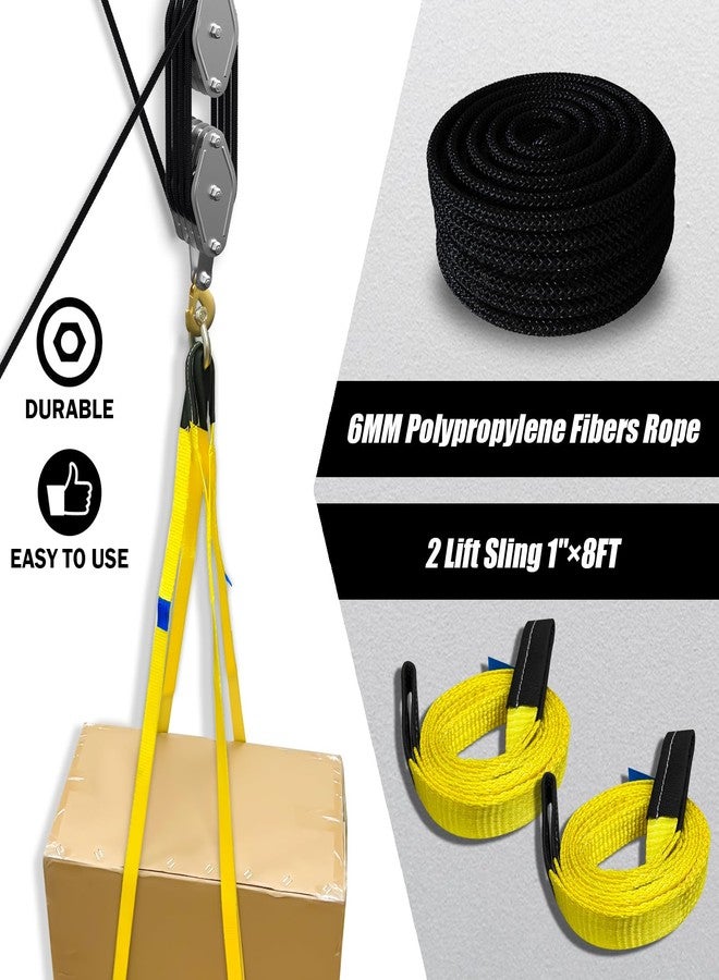 YATOINTO Rope Hoist Pulley System, 4400LB Pulley Block and Tackle, 8:1 Ratio Lifting Power 65ft, Heavy Duty Pulley Block for Lifting Pulling (with 2PCs Straps) - Image 3