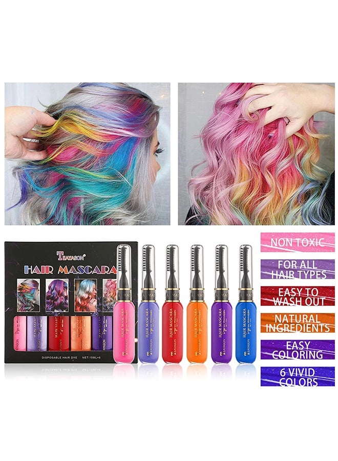 تي ياسون ماسكارا للشعر، مجموعة ماسكارا للشعر مؤقتة بستة ألوان لتلوين الشعر فورًا، صبغة صالون غير سامة، ماسكارا لتلوين الشعر قابلة للغسل، طبشورة لتلوين الشعر - Image 2