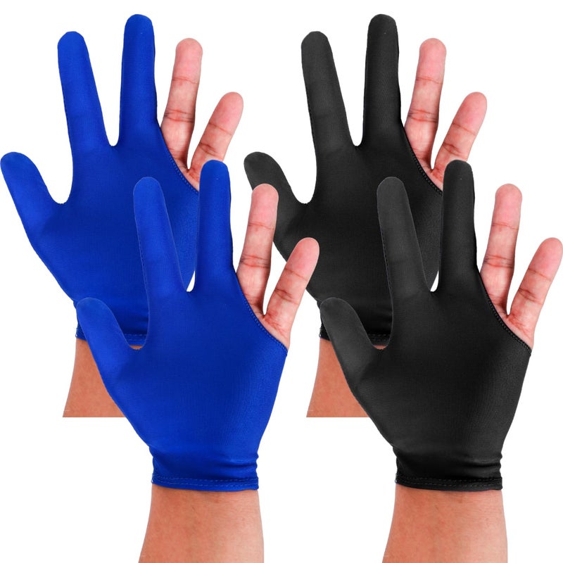 Aruicheng Billiards Glove 2 Pcs Three Finger Pool Glove Universal Cue Sports Gloves Breathable Elastic Billiard Glove for Women or Men Left and Right Hand - Image 1