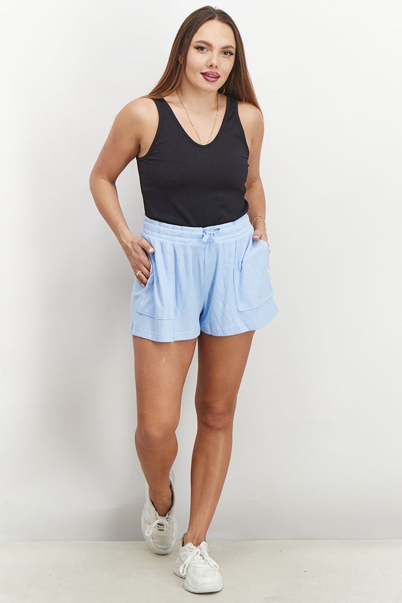 Roxy Women Textured Basic Shorts, Sky Blue - Image 4