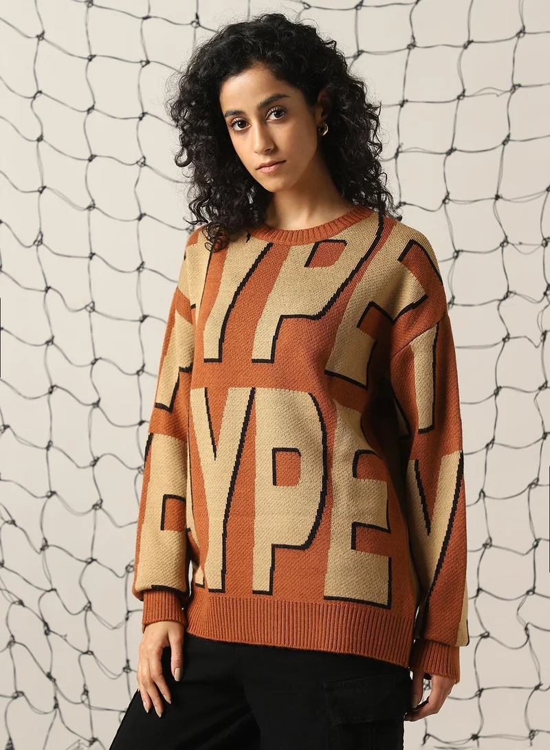 هوبرهولمي Women's Multicoloured 100% Acrylic Embellished Oversized Sweater