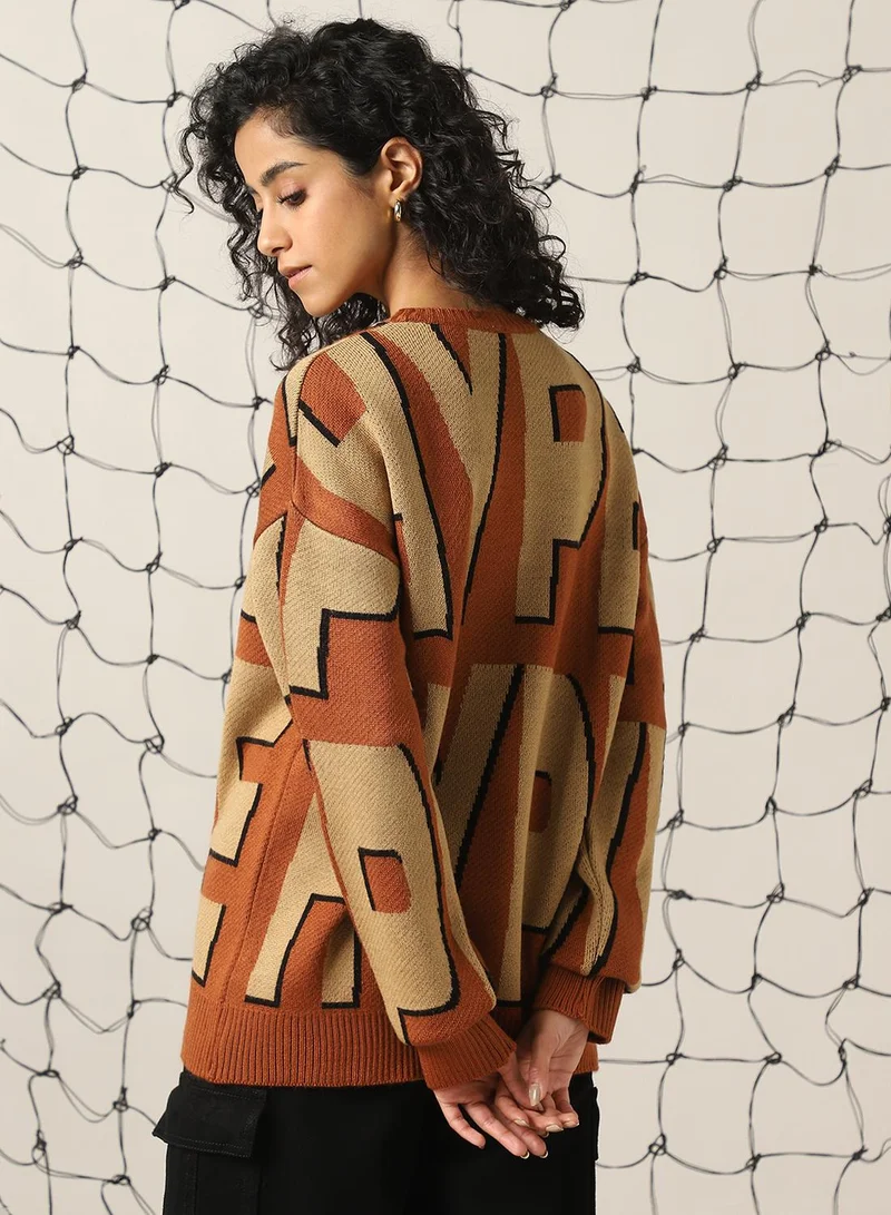 هوبرهولمي Women's Multicoloured 100% Acrylic Embellished Oversized Sweater