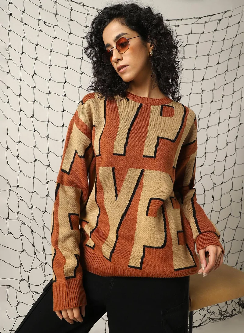 هوبرهولمي Women's Multicoloured 100% Acrylic Embellished Oversized Sweater