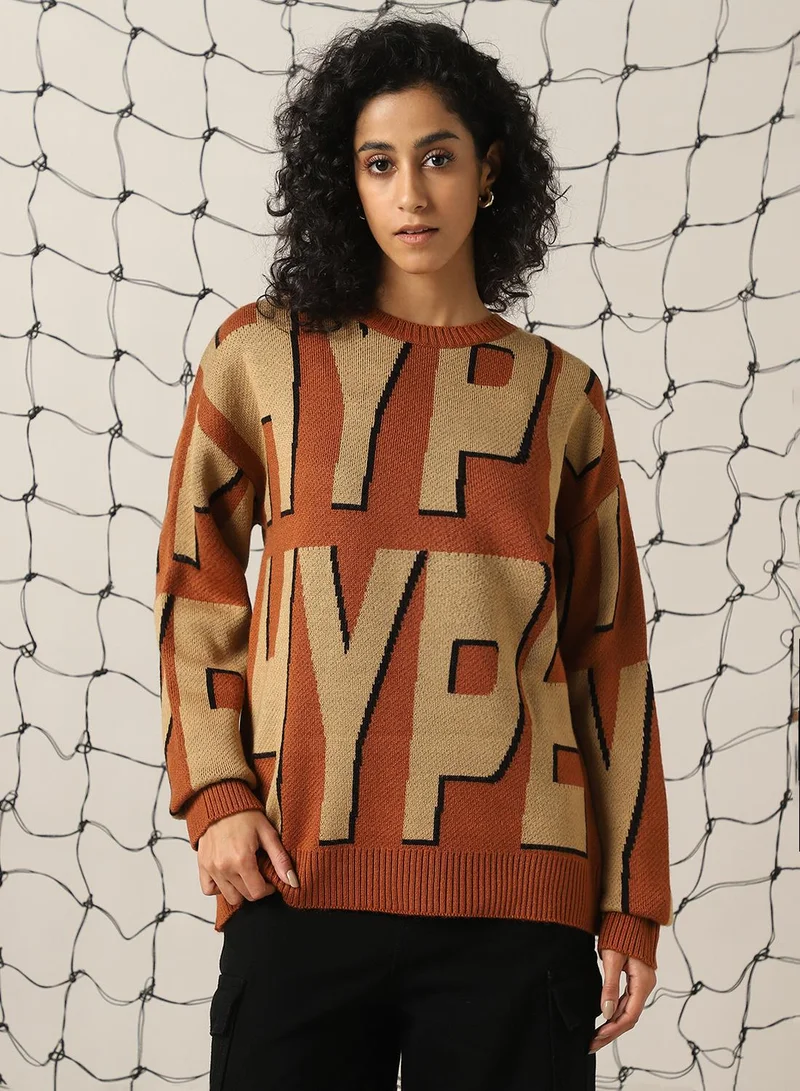 هوبرهولمي Women's Multicoloured 100% Acrylic Embellished Oversized Sweater