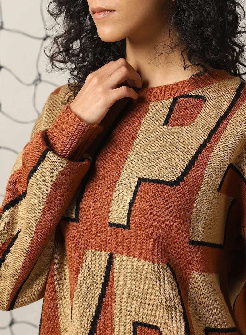 هوبرهولمي Women's Multicoloured 100% Acrylic Embellished Oversized Sweater