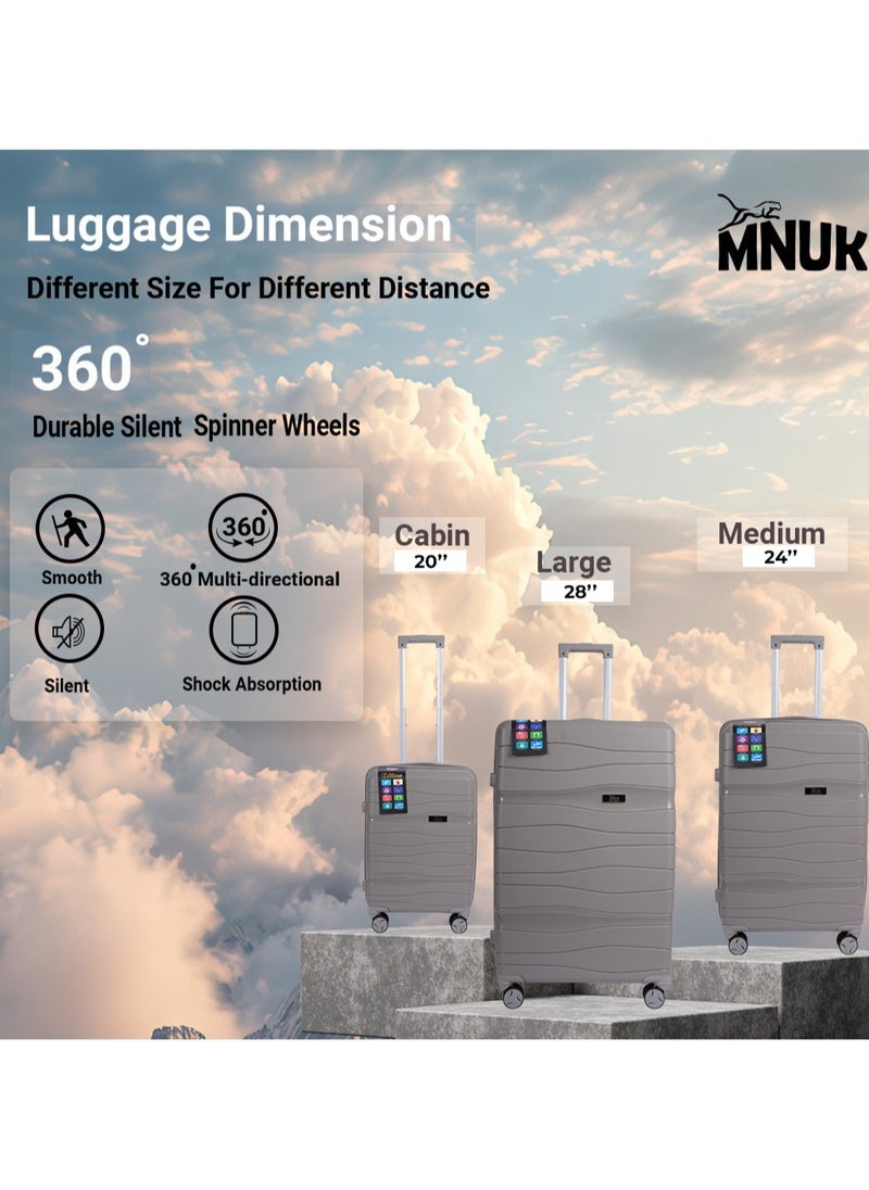 MNUK - Viajero Check-in Luggage- 24 Inch | PP Material Hard-side Smooth and comfortable Luggage Trolley with TSA Lock | Double 360° 4 Wheeler| Medium- Grey - Image 1