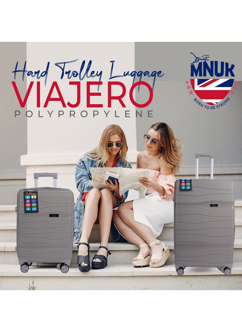 MNUK - Viajero Check-in Luggage- 24 Inch | PP Material Hard-side Smooth and comfortable Luggage Trolley with TSA Lock | Double 360° 4 Wheeler| Medium- Grey - Image 1