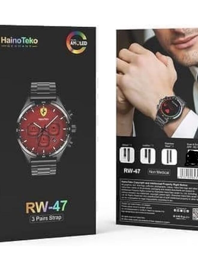 Haino Teko Haino Teko RW 47 AMOLED Large Round Screen Smartwatch with 3 Straps and Wireless Charger for Men Boys Black  - Image 1