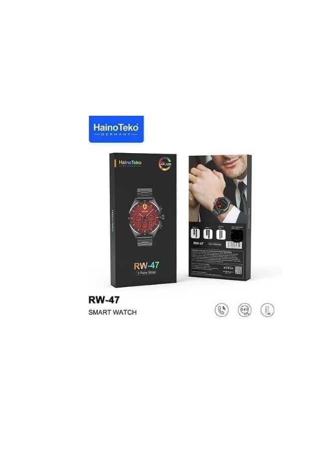 Haino Teko Haino Teko RW 47 AMOLED Large Round Screen Smartwatch with 3 Straps and Wireless Charger for Men Boys Black  - Image 2