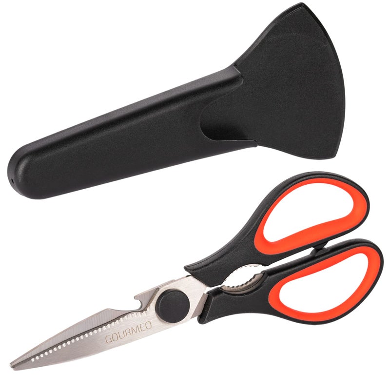 GOURMEO Heavy Duty Scissors for Kitchen Use  Sharp Stainless Steel Cooking Shears wProtective Metal Case  for Poultry Meat Vegetable or Herb Chopping
