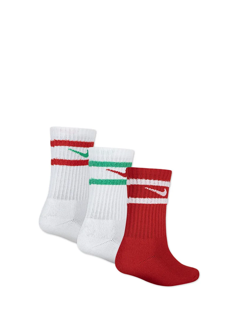Nike Kids 3 Pack Feather Stripe Crew Socks