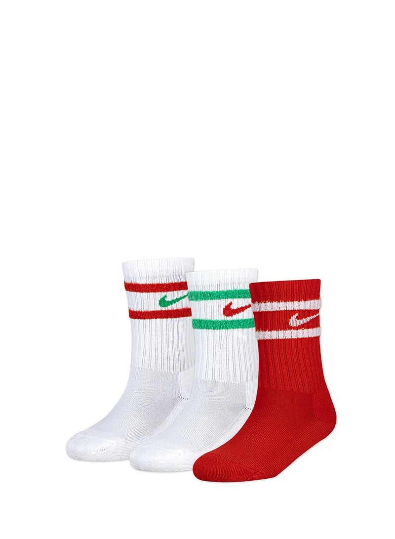 Nike Kids 3 Pack Feather Stripe Crew Socks