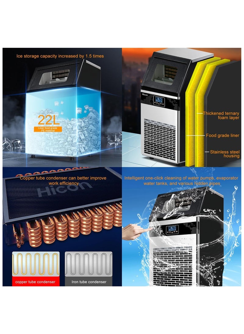 Cool Baby Hicon Commercial Ice Maker Machine,220W Automatic Ice Maker, 120kg / 24H, 90 Ice Cubes in 10-20 Mins, Ice storage 22L, Self-Cleaning, For Bar/Coffee Shop/Tea Shop 2 Ways To Add Water  - Image 3