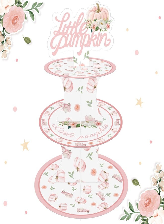 Aukolass Pumpkin Cupcake Stand, 3 Tier Little Pumpkin Cardboard Cupcake Stand Tower for Autumn Fall Birthday Party Family Reunion Halloween Party Supplies Dessert Tower (Pink) - Image 1