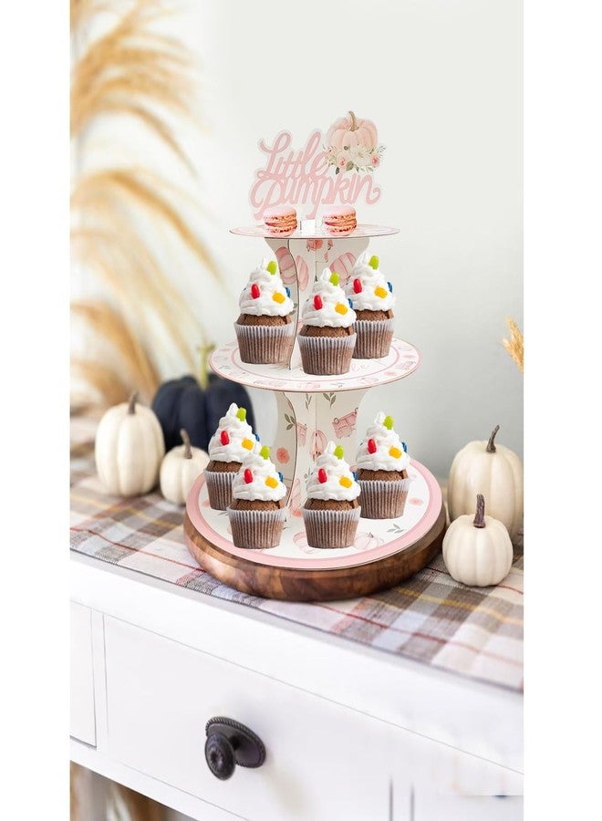 Aukolass Pumpkin Cupcake Stand, 3 Tier Little Pumpkin Cardboard Cupcake Stand Tower for Autumn Fall Birthday Party Family Reunion Halloween Party Supplies Dessert Tower (Pink) - Image 4