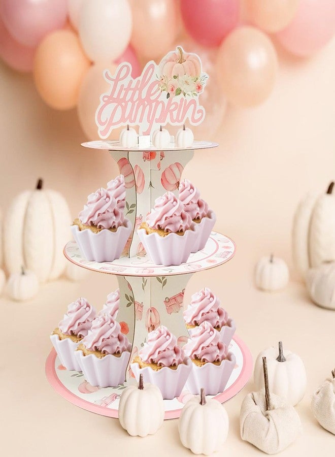 Aukolass Pumpkin Cupcake Stand, 3 Tier Little Pumpkin Cardboard Cupcake Stand Tower for Autumn Fall Birthday Party Family Reunion Halloween Party Supplies Dessert Tower (Pink) - Image 5