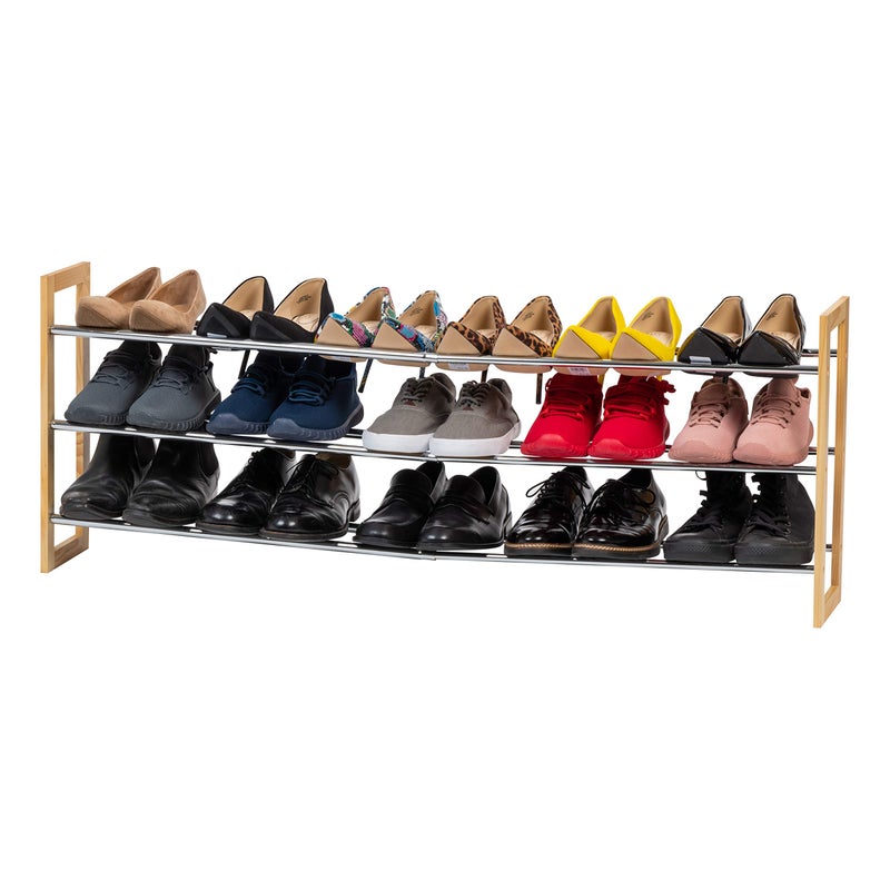 IRIS USA 3Tier Shoe Rack Up to 15 Pairs 25  46L Extendable Shoe Shelf for Entryway Mudroom Extendable Shoe Organizer for Closet Stackable Shoe Storage Metal Shoe Shelf for Small Space