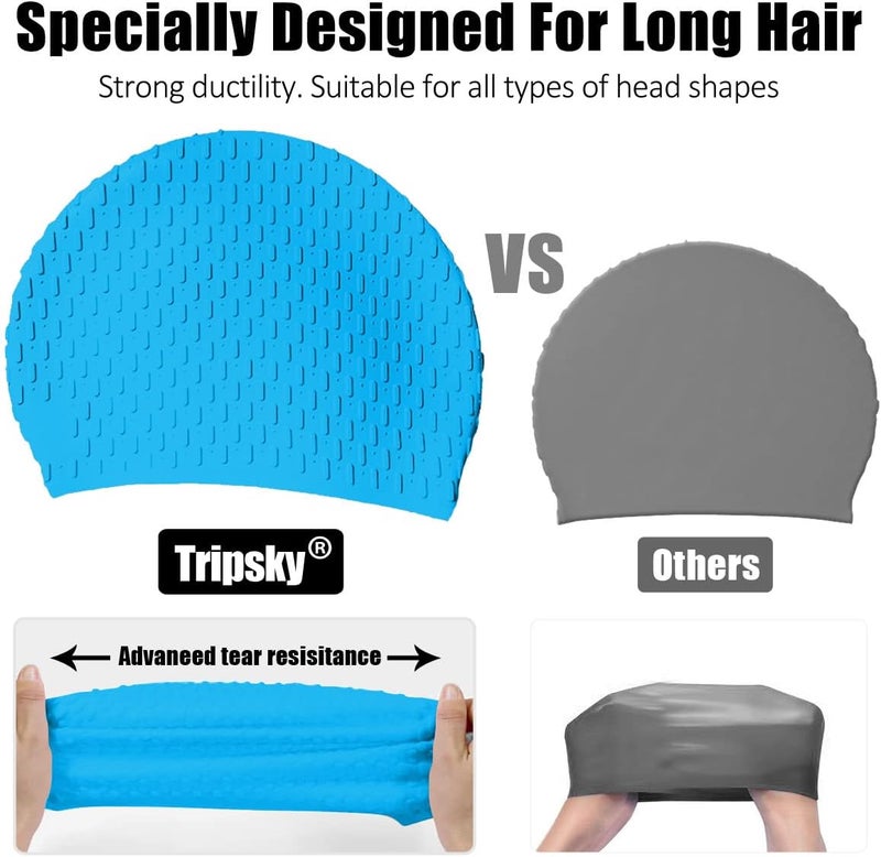 Tripsky Silicone Swim Cap,Comfortable Bathing Cap Ideal for Curly Short Medium Long Hair, Swimming Cap for Women and Men, Shower Caps Keep Hairstyle Unchanged… - Image 4