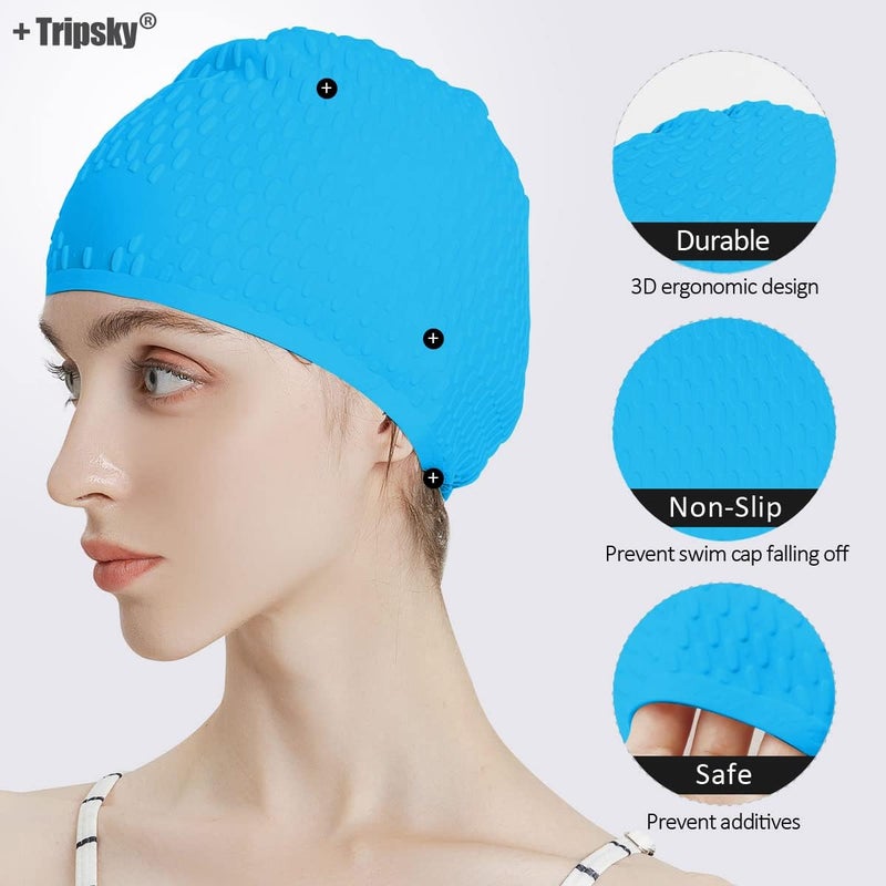 Tripsky Silicone Swim Cap,Comfortable Bathing Cap Ideal for Curly Short Medium Long Hair, Swimming Cap for Women and Men, Shower Caps Keep Hairstyle Unchanged… - Image 2
