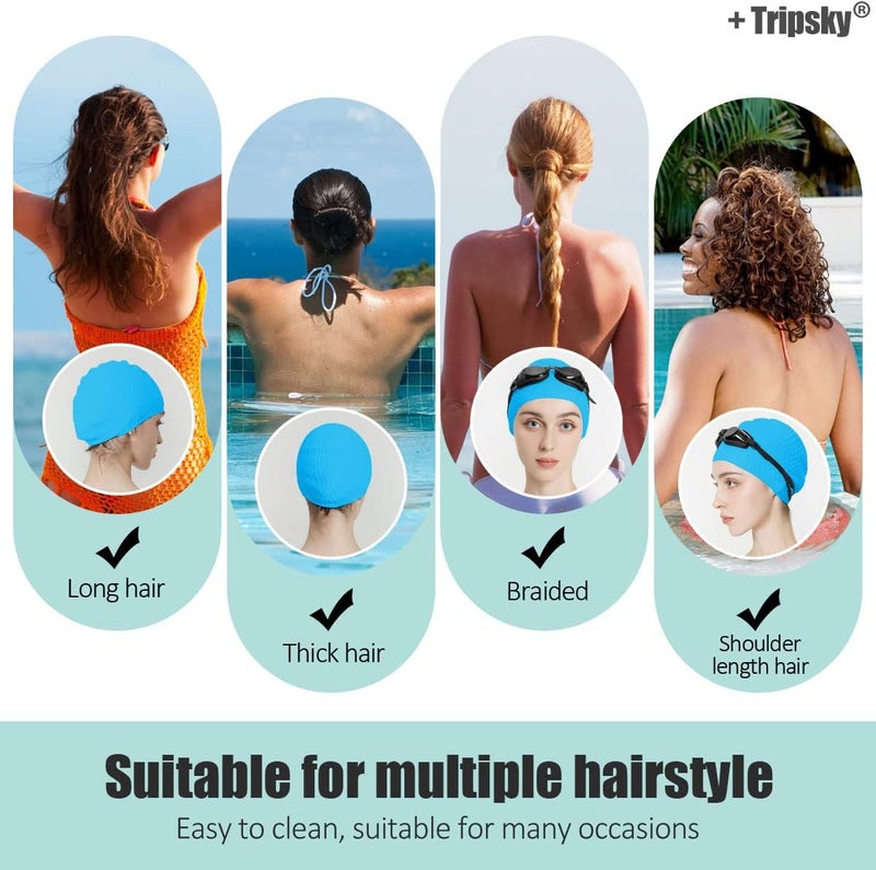 Tripsky Silicone Swim Cap,Comfortable Bathing Cap Ideal for Curly Short Medium Long Hair, Swimming Cap for Women and Men, Shower Caps Keep Hairstyle Unchanged… - Image 3