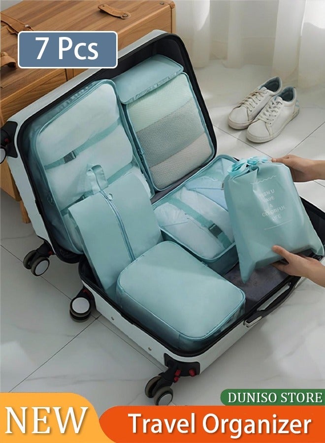 DUNISO Travel Organizer 7PCS for Carry on Luggage Multi-Functional Compression Organizer Bags Clothing Sorting Packages Travel Packing Pouches for Man & Women Travel Essentials-Green - Image 1