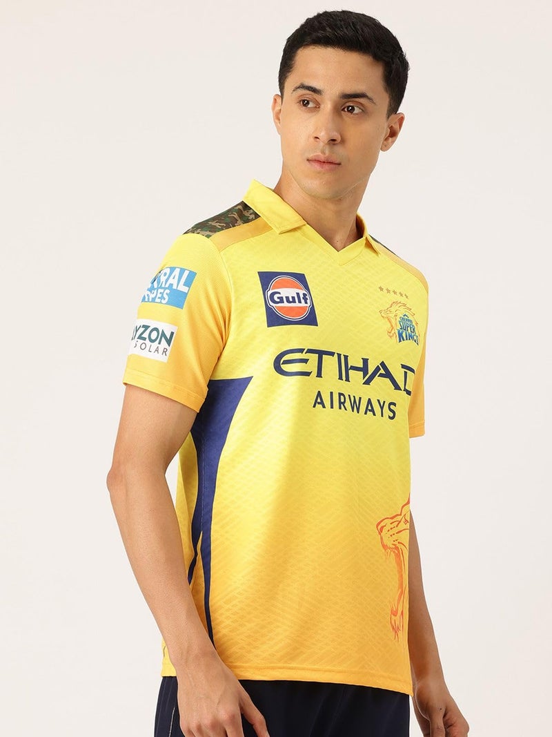 playR Men's Geometric Regular Fit Chennai Super Kings Authentic Match Jersey IPL 2025 Adult Dhoni 7 Half Sleeve - Image 3