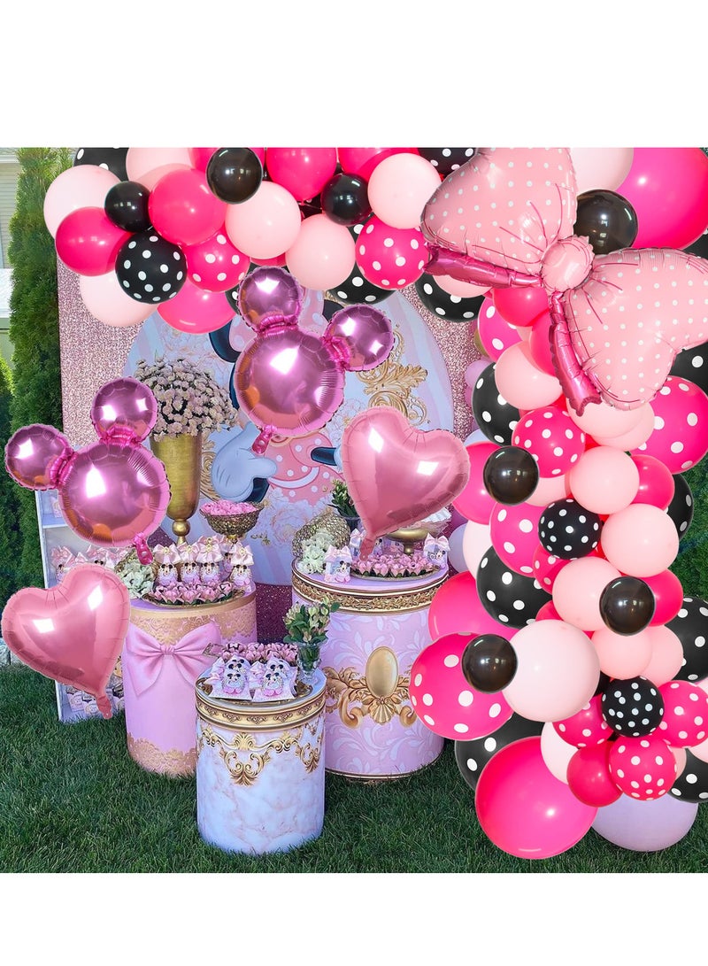 Barakah Pink Mouse Balloon Garland Kit - 116 Pcs Black Polka Dot Arch & Bow Foil Balloons for Girls' Birthday & Baby Shower Decorations - Image 3
