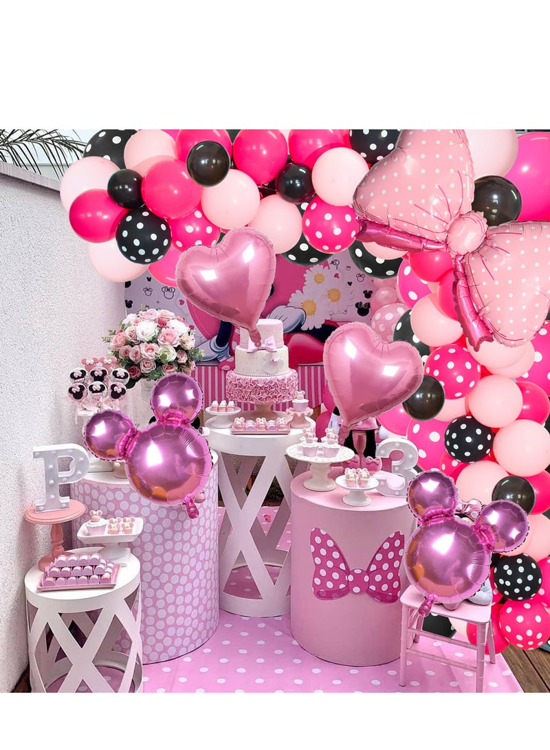 Barakah Pink Mouse Balloon Garland Kit - 116 Pcs Black Polka Dot Arch & Bow Foil Balloons for Girls' Birthday & Baby Shower Decorations - Image 1
