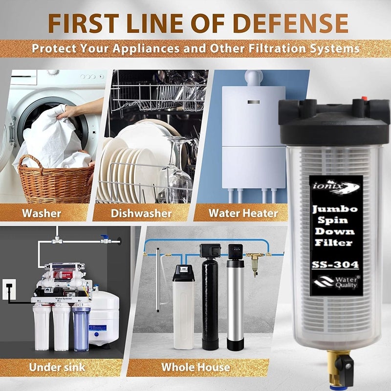 IONIX Make in India Jumbo Size Spin Down Sediment Filter, 1 Life 1 System, Whole House Water Pre-Filtration for City/Well Water, Balu Filter, 1" In Out - Image 3