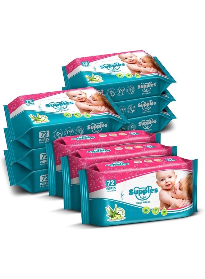 Supples Baby Wet Wipes with Aloe Vera and Vitamin E - 72 Wipes/Pack (Pack of 9) - Image 1