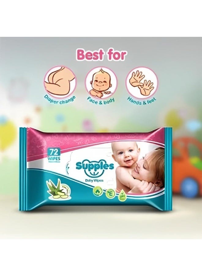 Supples Baby Wet Wipes with Aloe Vera and Vitamin E - 72 Wipes/Pack (Pack of 9) - Image 5