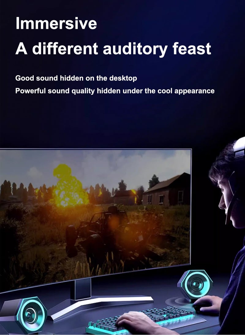 GGOOT PC speaker, USB computer speaker, USB wired subwoofer speaker, computer PC speaker, laptop desktop small audio speaker, USB powered computer stereo speaker for PC, desktop computer, computer, laptop, with surround sound and subwoofer - Image 4