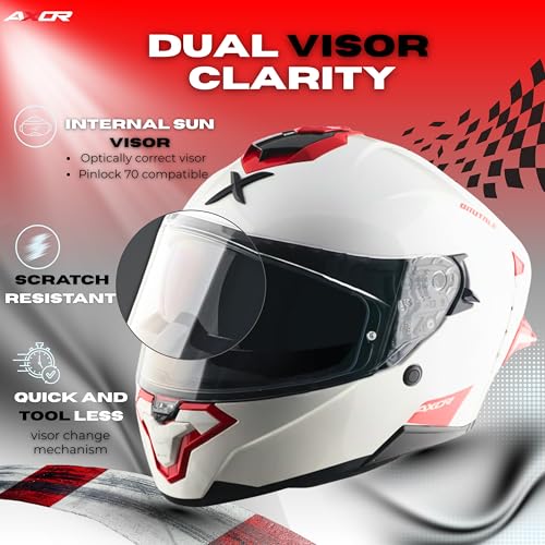 Axor Brutale Corsa Helmet – Dual Spoiler | ECE 22.06, ISI & DOT Certified | Race-Ready Fit with D-Ring & UV-Protected Visor-White Red, Size:S - Image 3