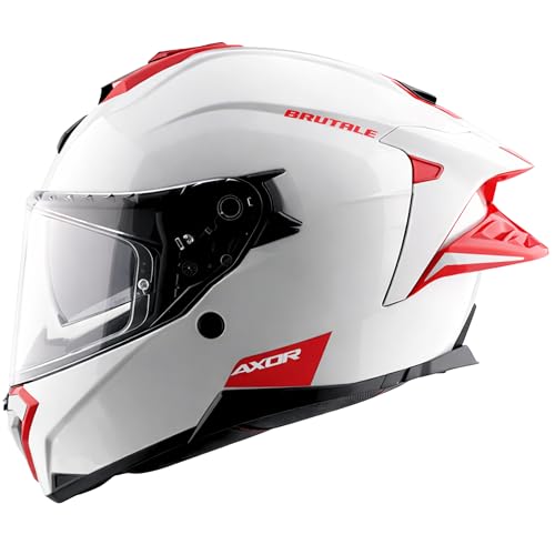 Axor Brutale Corsa Helmet – Dual Spoiler | ECE 22.06, ISI & DOT Certified | Race-Ready Fit with D-Ring & UV-Protected Visor-White Red, Size:S - Image 1