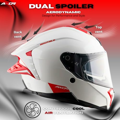 Axor Brutale Corsa Helmet – Dual Spoiler | ECE 22.06, ISI & DOT Certified | Race-Ready Fit with D-Ring & UV-Protected Visor-White Red, Size:S - Image 2