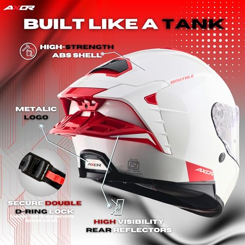 Axor Brutale Corsa Helmet – Dual Spoiler | ECE 22.06, ISI & DOT Certified | Race-Ready Fit with D-Ring & UV-Protected Visor-White Red, Size:S - Image 4