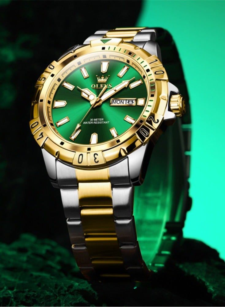 OLEVS Watches for Men Quartz Stainless Steel Water Resistant Watch Business 42mm Gold Quartz Watches - Image 1