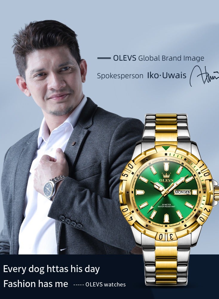 OLEVS Watches for Men Quartz Stainless Steel Water Resistant Watch Business 42mm Gold Quartz Watches - Image 2