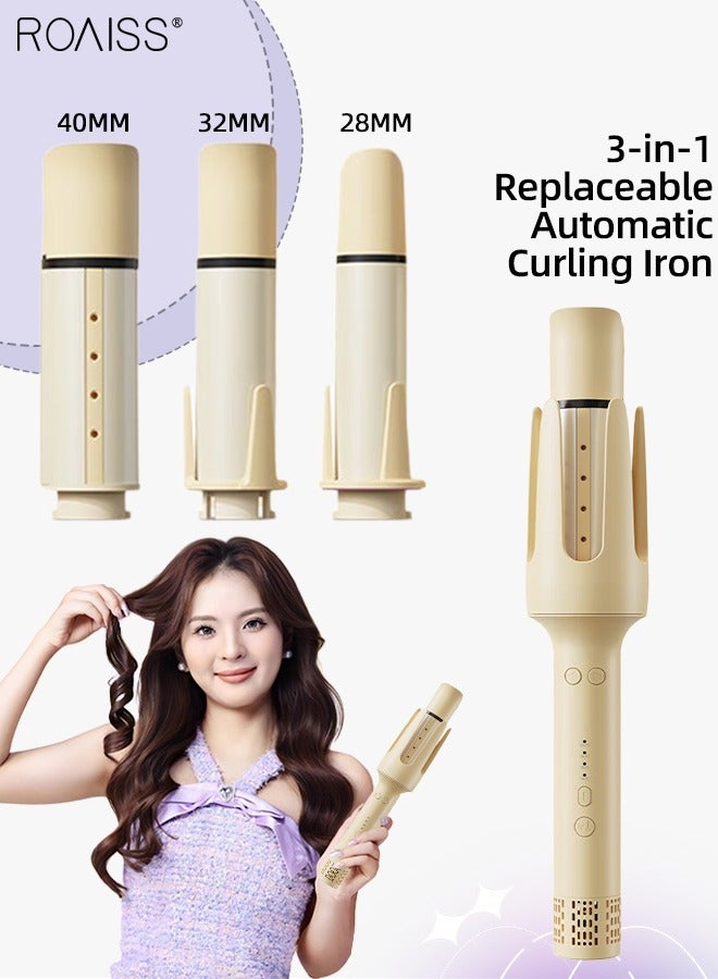 رويس حديد تجعيد الشعر الأوتوماتيكية القابلة للاستبدال 3 في 1، مع 4 سرعات لضبط درجة الحرارة، وتسخين سريع، وعصا تجعيد الشعر ذات الأسطوانة الخزفية مع رأس تجعيد قابل للاستبدال للشعر المتوسط ​​والطويل - Image 1
