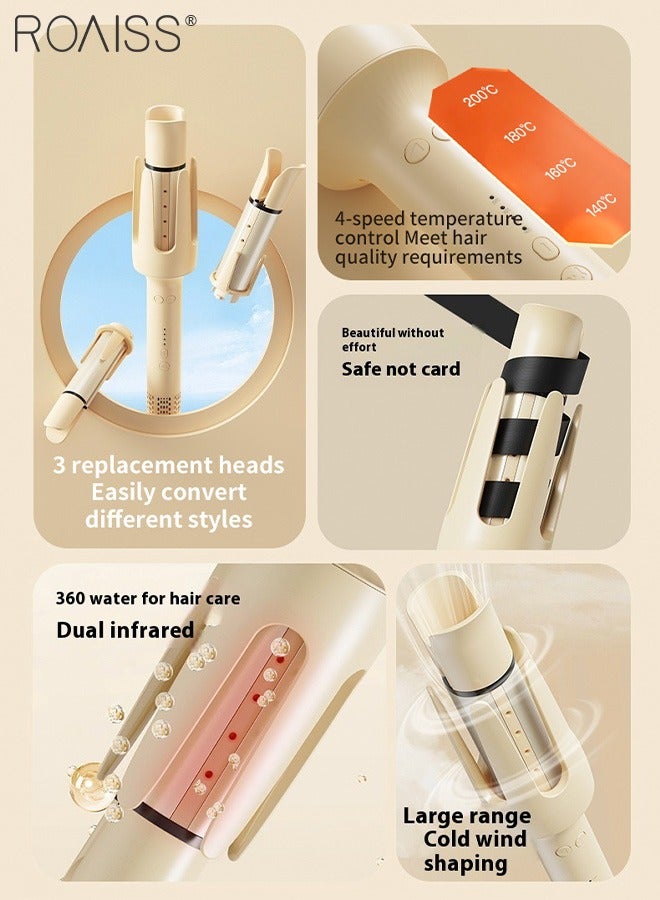 رويس حديد تجعيد الشعر الأوتوماتيكية القابلة للاستبدال 3 في 1، مع 4 سرعات لضبط درجة الحرارة، وتسخين سريع، وعصا تجعيد الشعر ذات الأسطوانة الخزفية مع رأس تجعيد قابل للاستبدال للشعر المتوسط ​​والطويل - Image 3