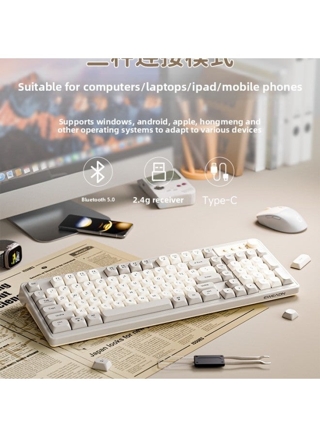 V1 Wireless Keyboard And Mouse Suit Mute Mechanical Feel Girls Computer Office Games Bluetooth Keyboard And Mouse-Color:Mechanical Feel-v1-vibrant Orange White Light Three-mode Set [bluetooth 5.0+2.4g Wireless+wired]-package 1