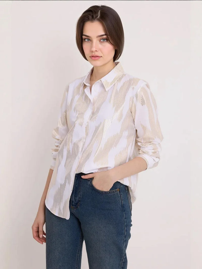 Big Dart Multicolor BDART Oversized Abstract Print Button-Front Shirt for Women | Best Price UAE