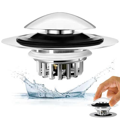 BAOLSLS Bathtub Drain Stopper, Pop Up Tub Drain Hair Catcher, Bath Tub Drain Plug and Cover for 1.45-1.8in Drain Hole, Replaces Lift and Turn, Tip Toe or Trip Lever, Silver - Image 1