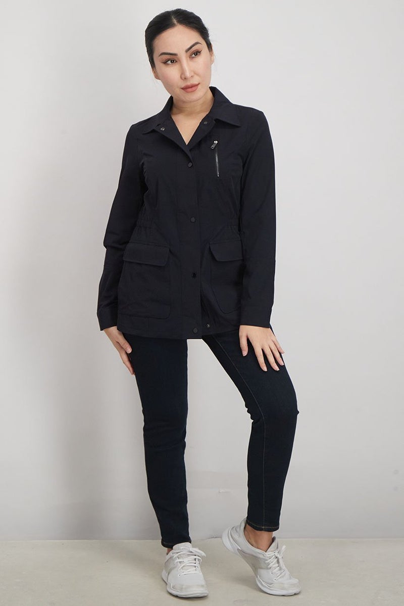 Sam Edelman Women Spread Neckline Long Sleeve Plain Jacket, Navy  - Image 3