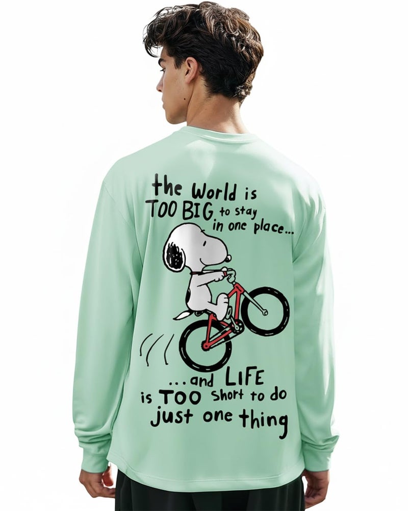 Bewakoof Men's Cotton Move On Graphic Printed T-Shirt, Oversized Fit, Round Neck, Full Sleeve_587155_Green_Medium - Image 1