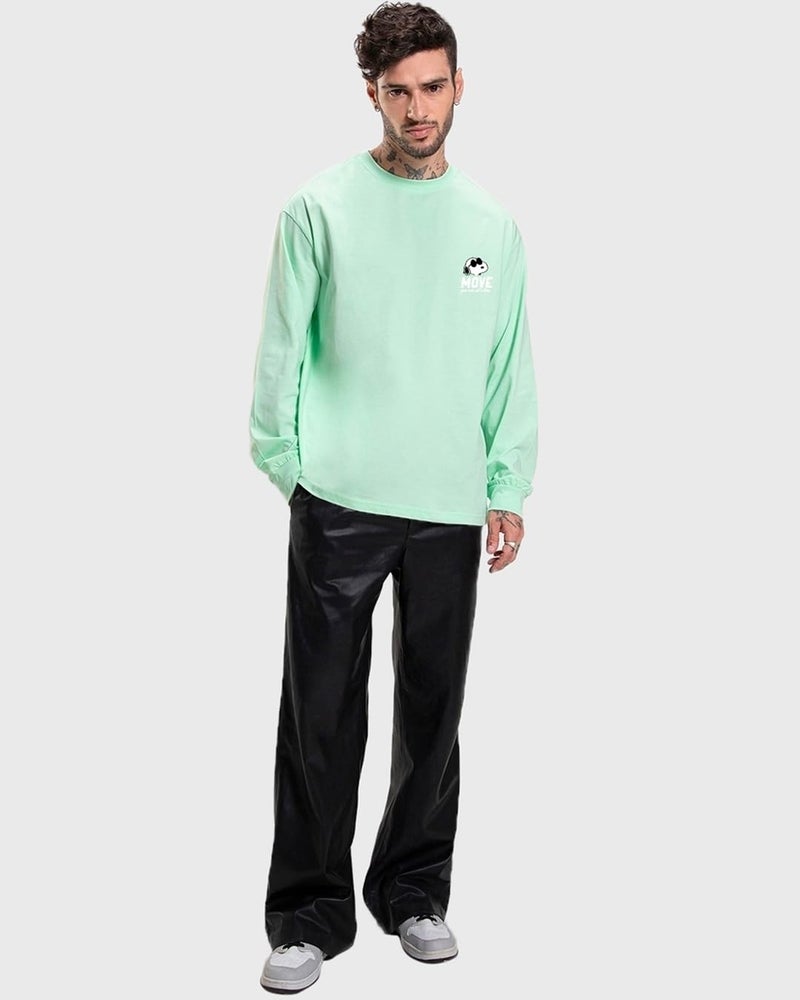 Bewakoof Men's Cotton Move On Graphic Printed T-Shirt, Oversized Fit, Round Neck, Full Sleeve_587155_Green_Medium - Image 5