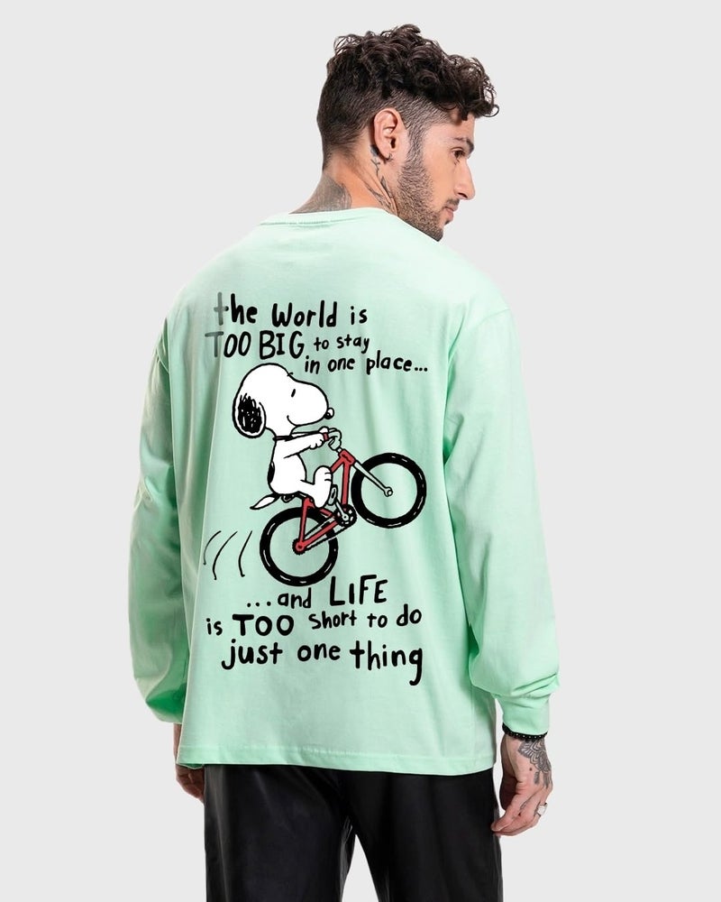 Bewakoof Men's Cotton Move On Graphic Printed T-Shirt, Oversized Fit, Round Neck, Full Sleeve_587155_Green_Medium - Image 3